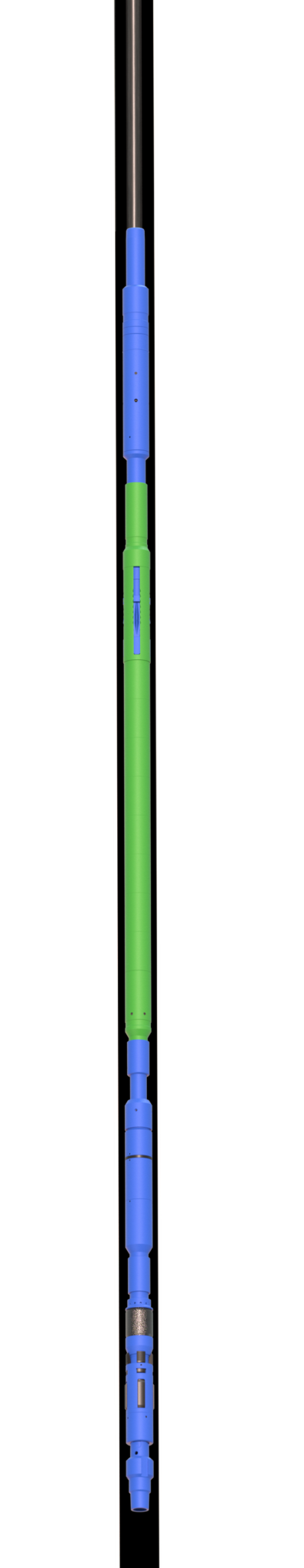 Colorful mechanical device with blue and green segments.